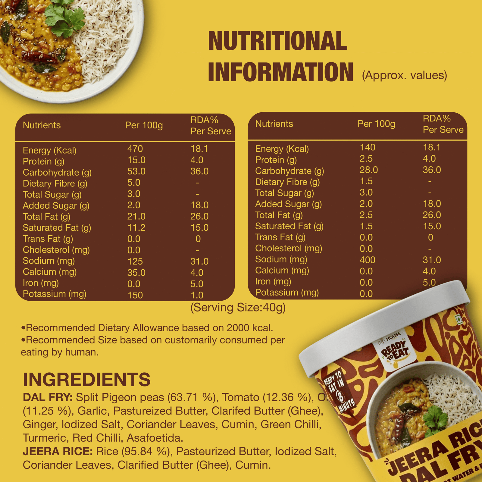 Jeera Rice-Dal Fry Ready to Eat Meal Cup - Image 5