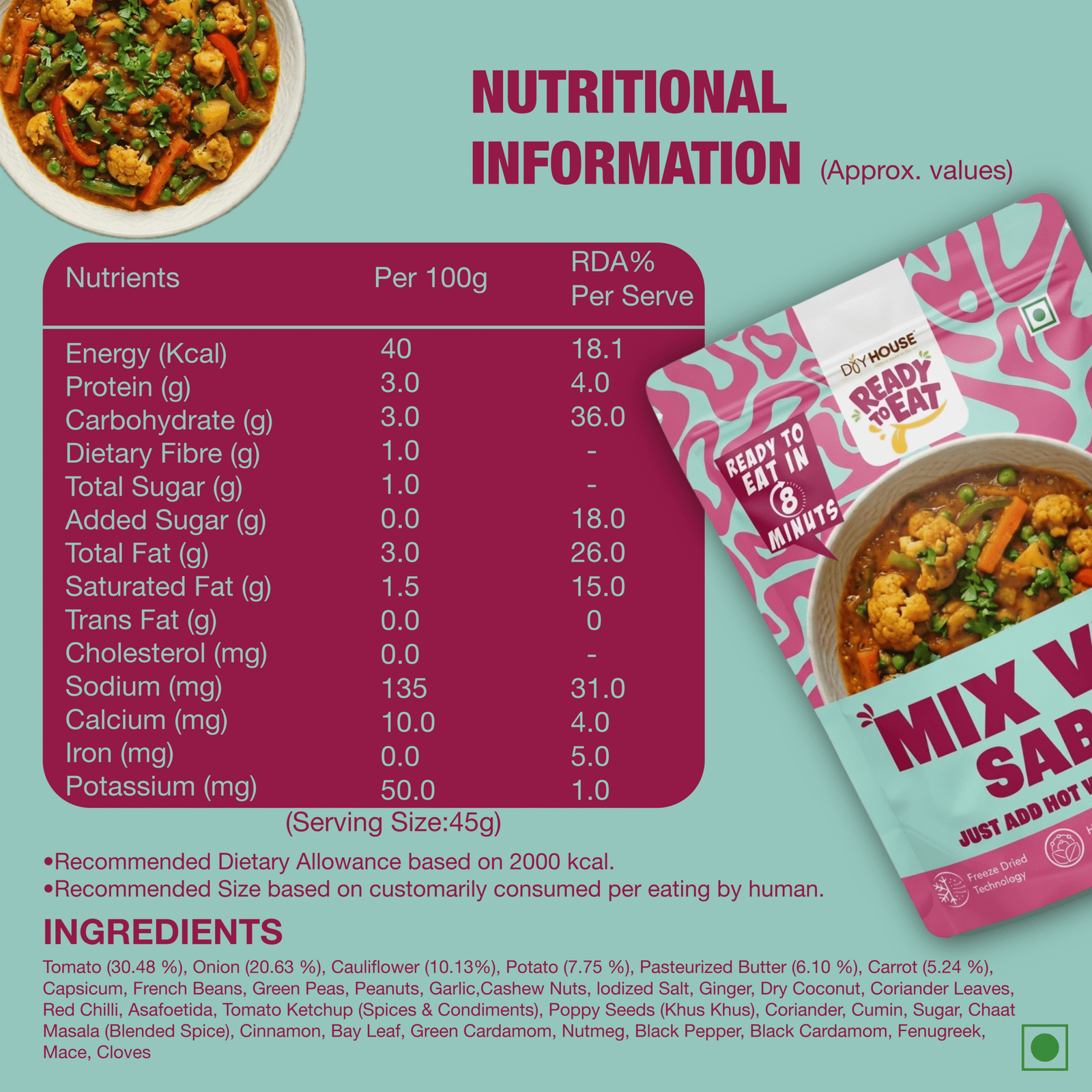 Mix Veg Sabji Ready to Eat Meal Pouch - Image 5