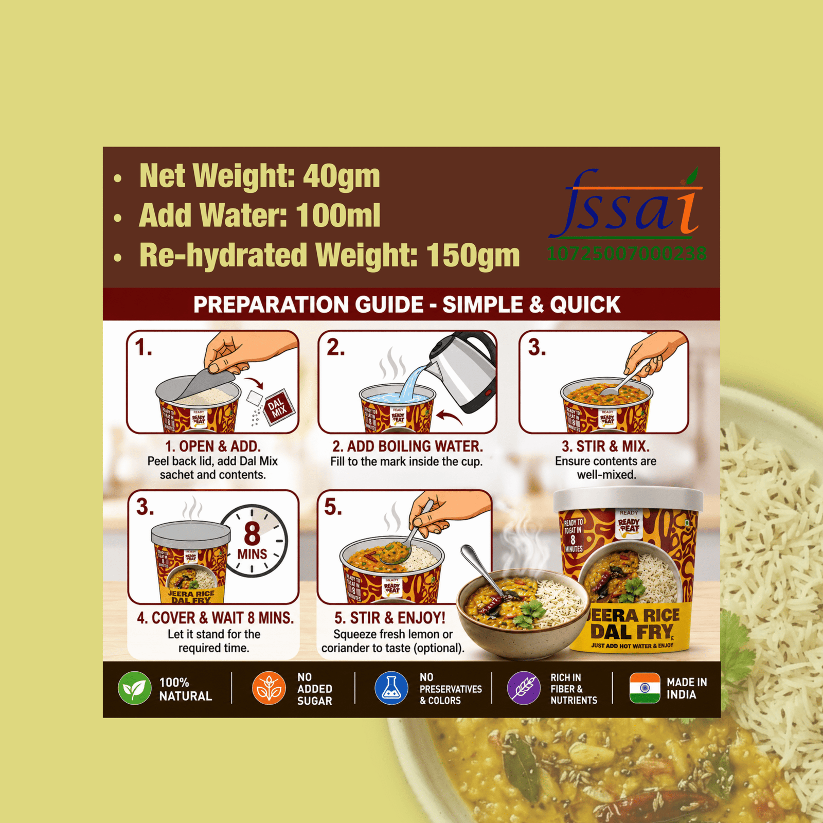 Jeera Rice-Dal Fry Ready to Eat Meal Cup - Image 3