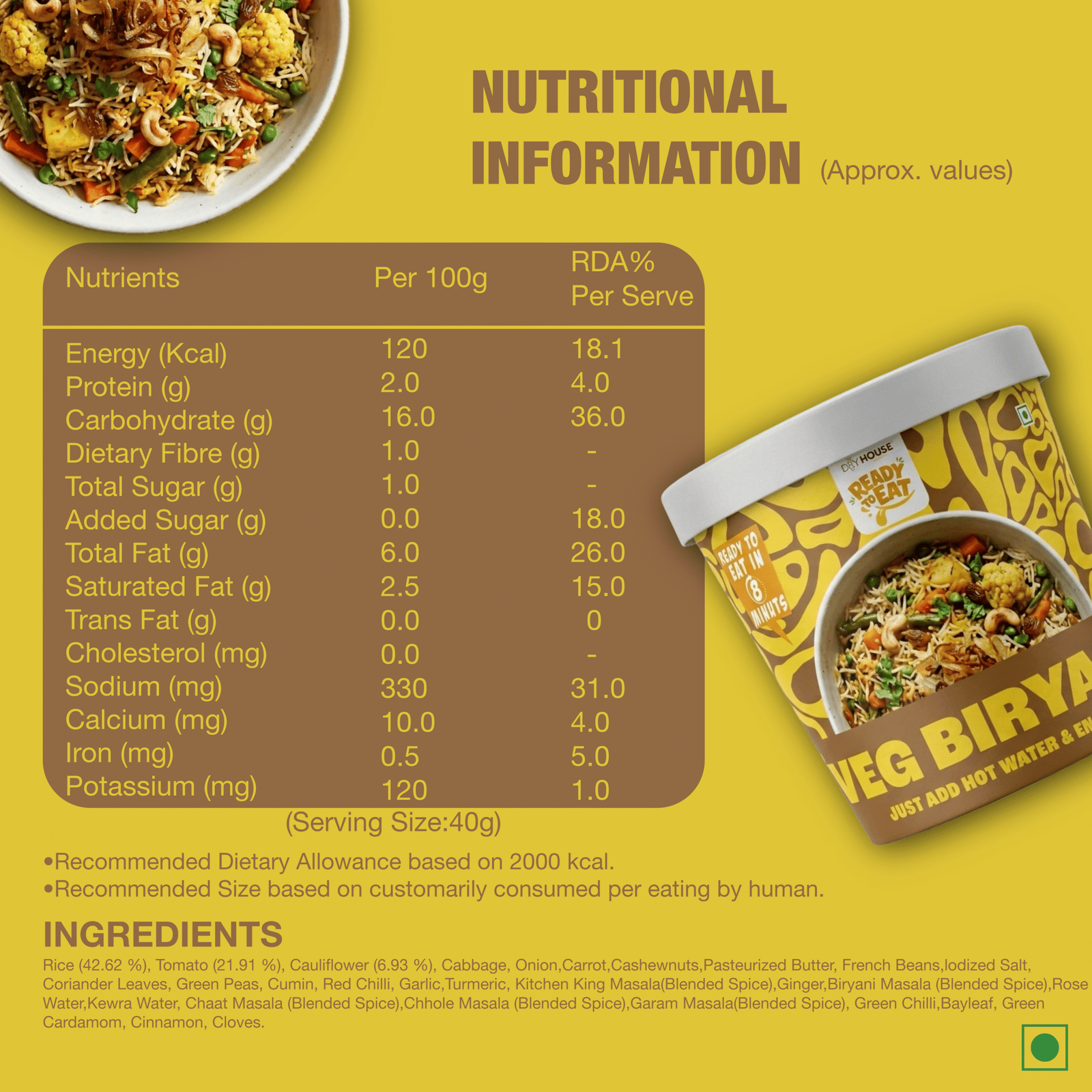 Veg Biryani Ready to Eat Meal Cup - Image 5