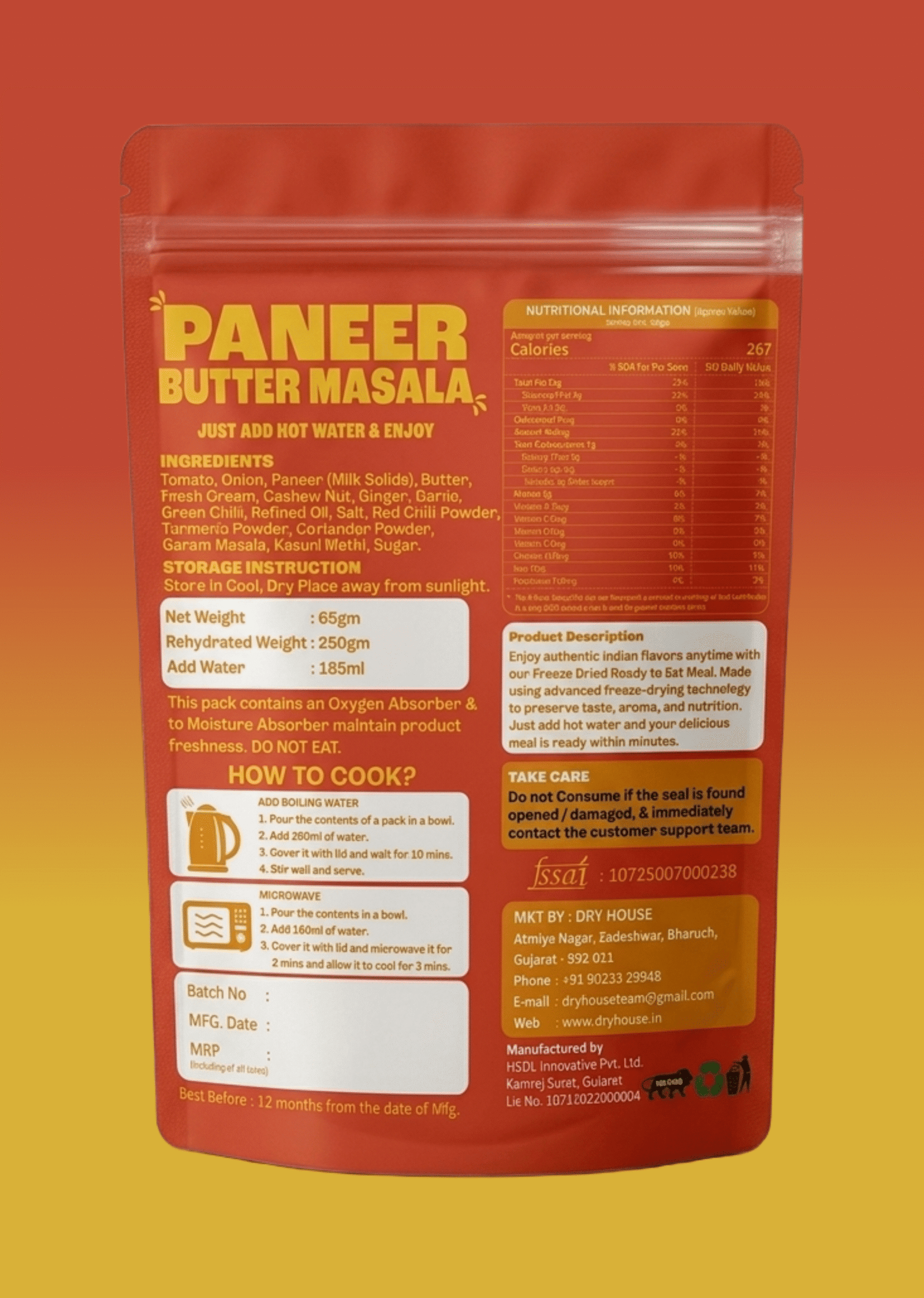 Paneer Butter Masala Ready to Eat Meal Pouch
