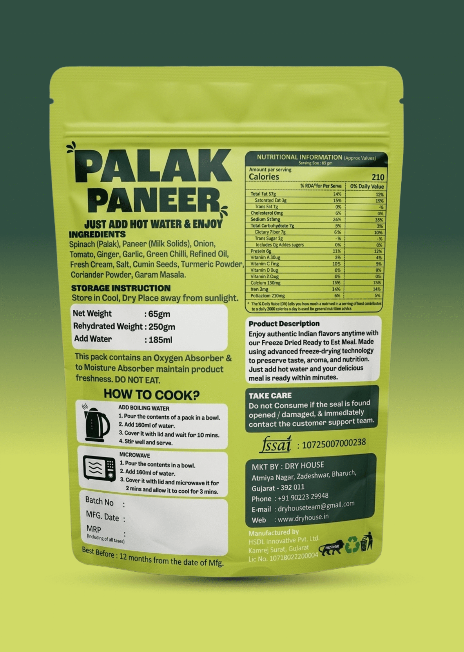 Palak Paneer Ready to Eat Meal Pouch