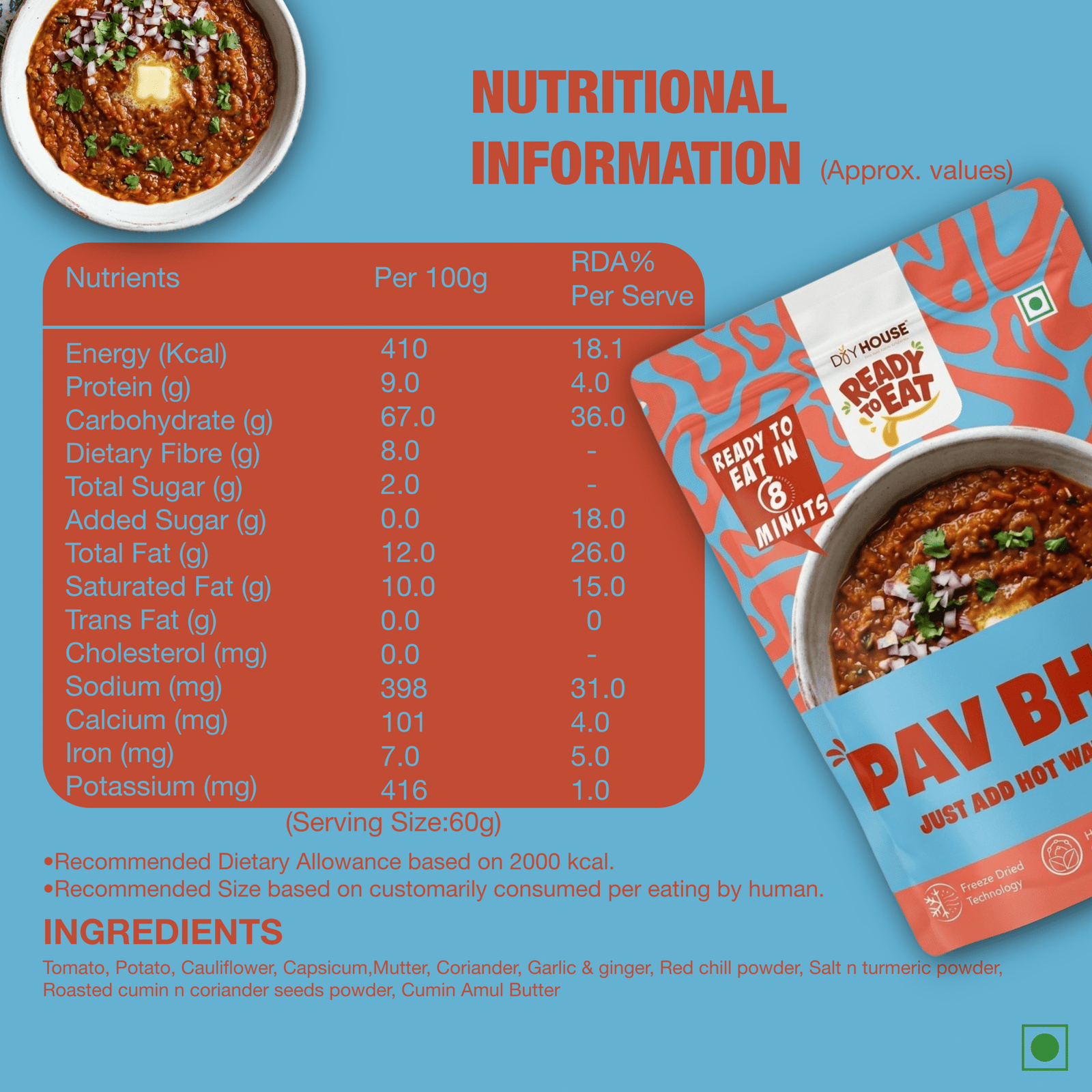 Pav Bhaji Ready to Eat Meal Pouch - Image 5