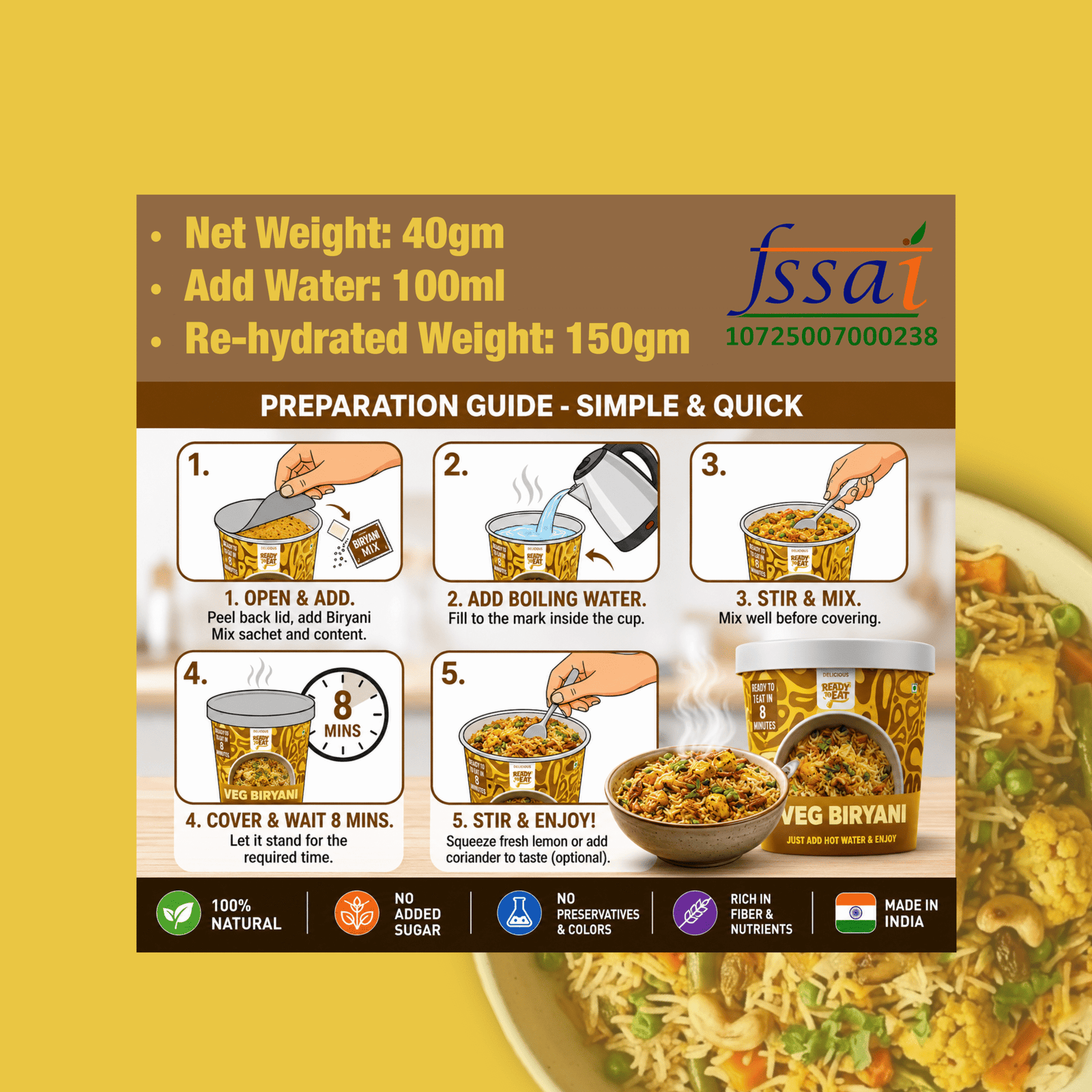 Veg Biryani Ready to Eat Meal Cup - Image 3