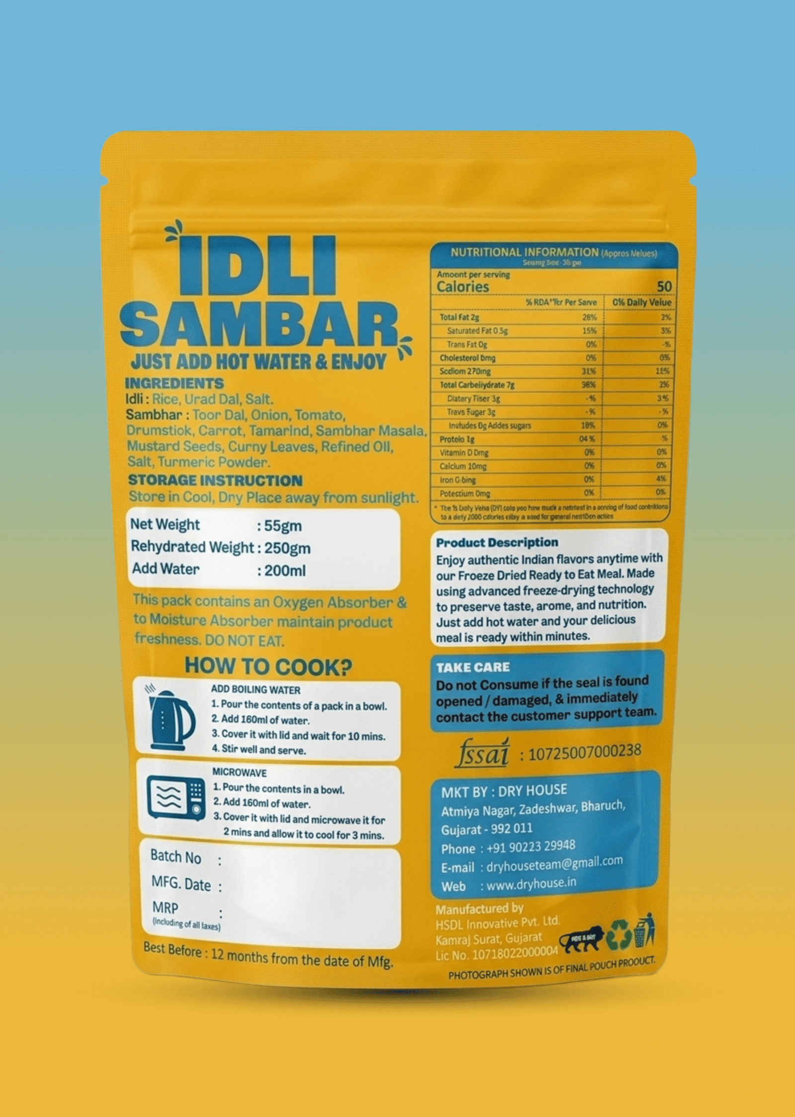 Idli Sambar Instant Indian Breakfast – Ready to Eat Pouch