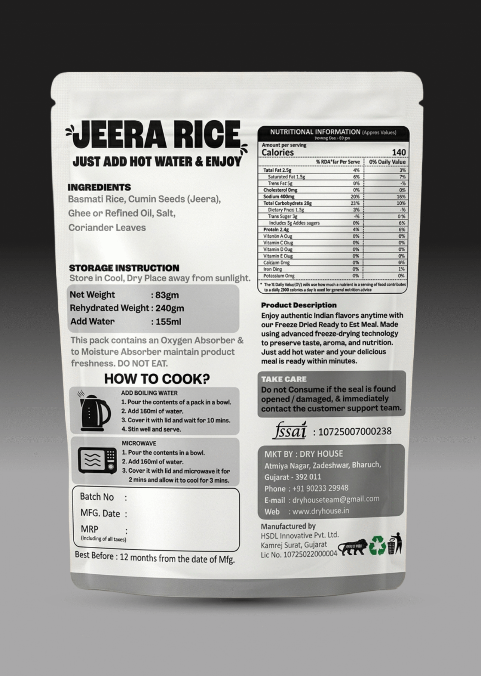 Jeera Rice Ready to Eat Meal Pouch