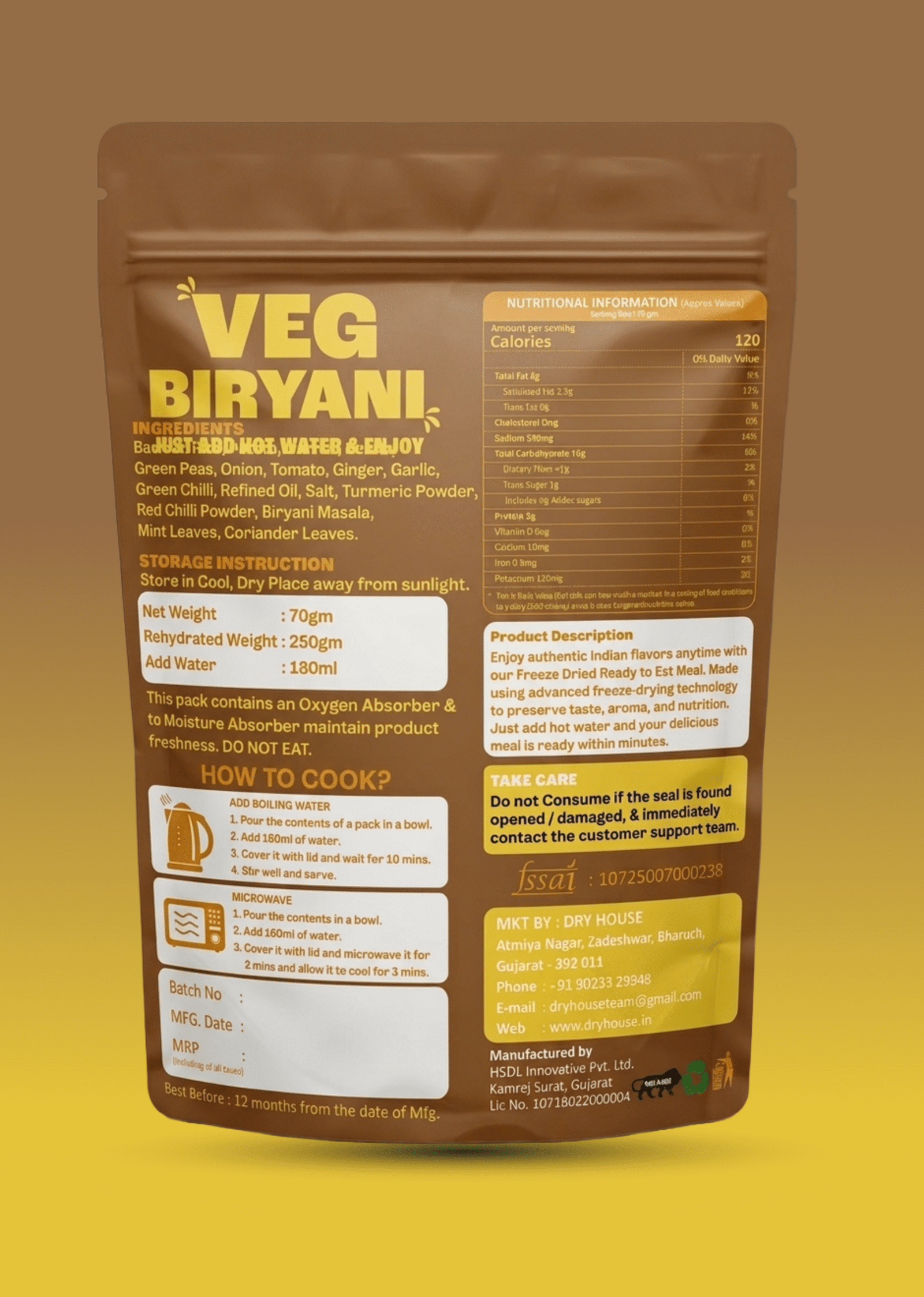 Veg Biryani Ready to Eat Meal Pouch