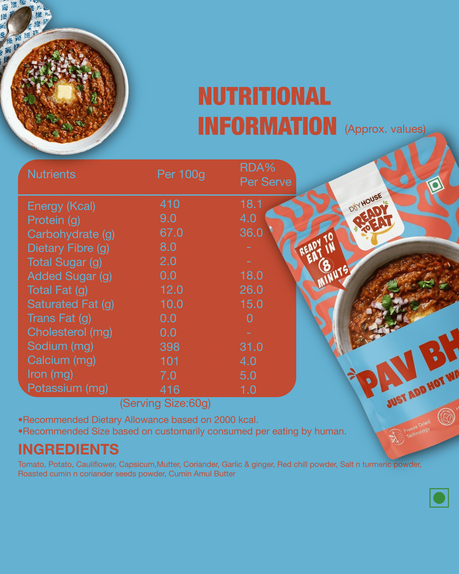 Pav Bhaji Ready to Eat Meal Pouch - Image 5