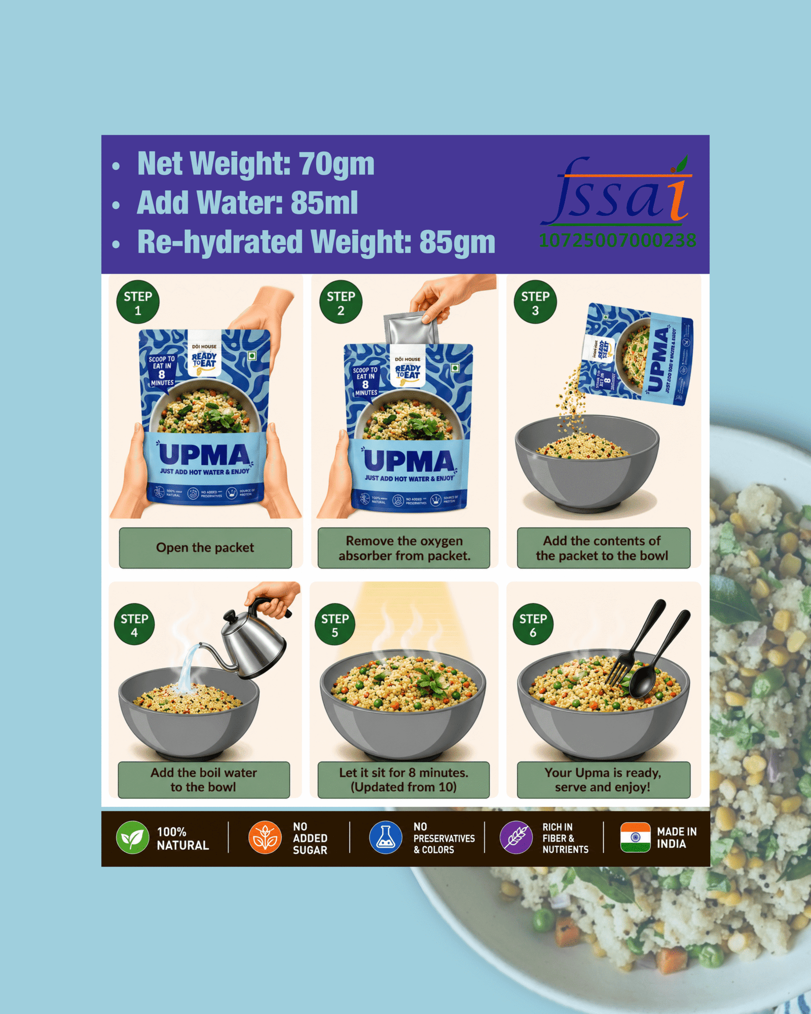 Upma Instant Indian Breakfast – Ready to Eat Pouch - Image 4