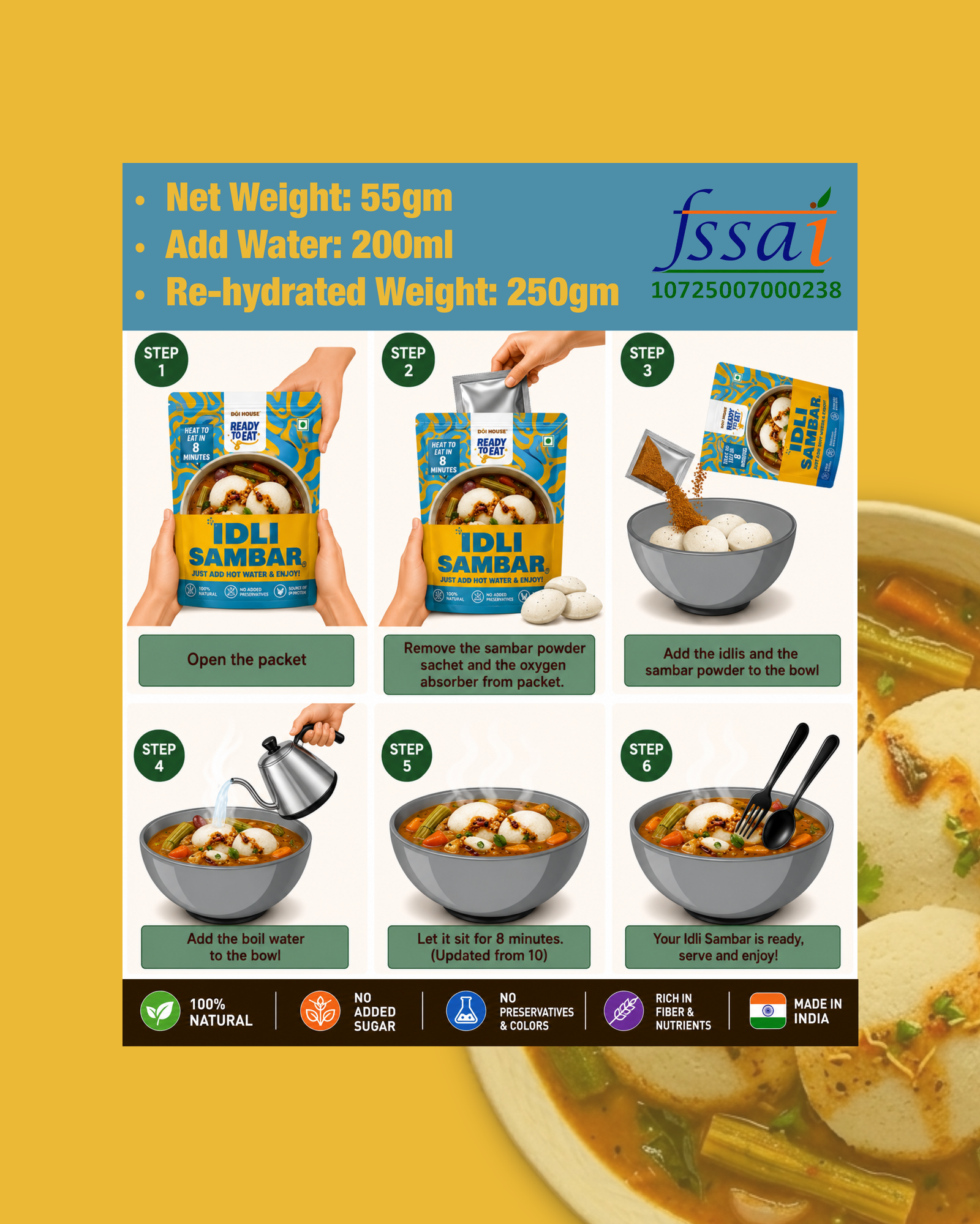 Idli Sambar Instant Indian Breakfast – Ready to Eat Pouch - Image 4