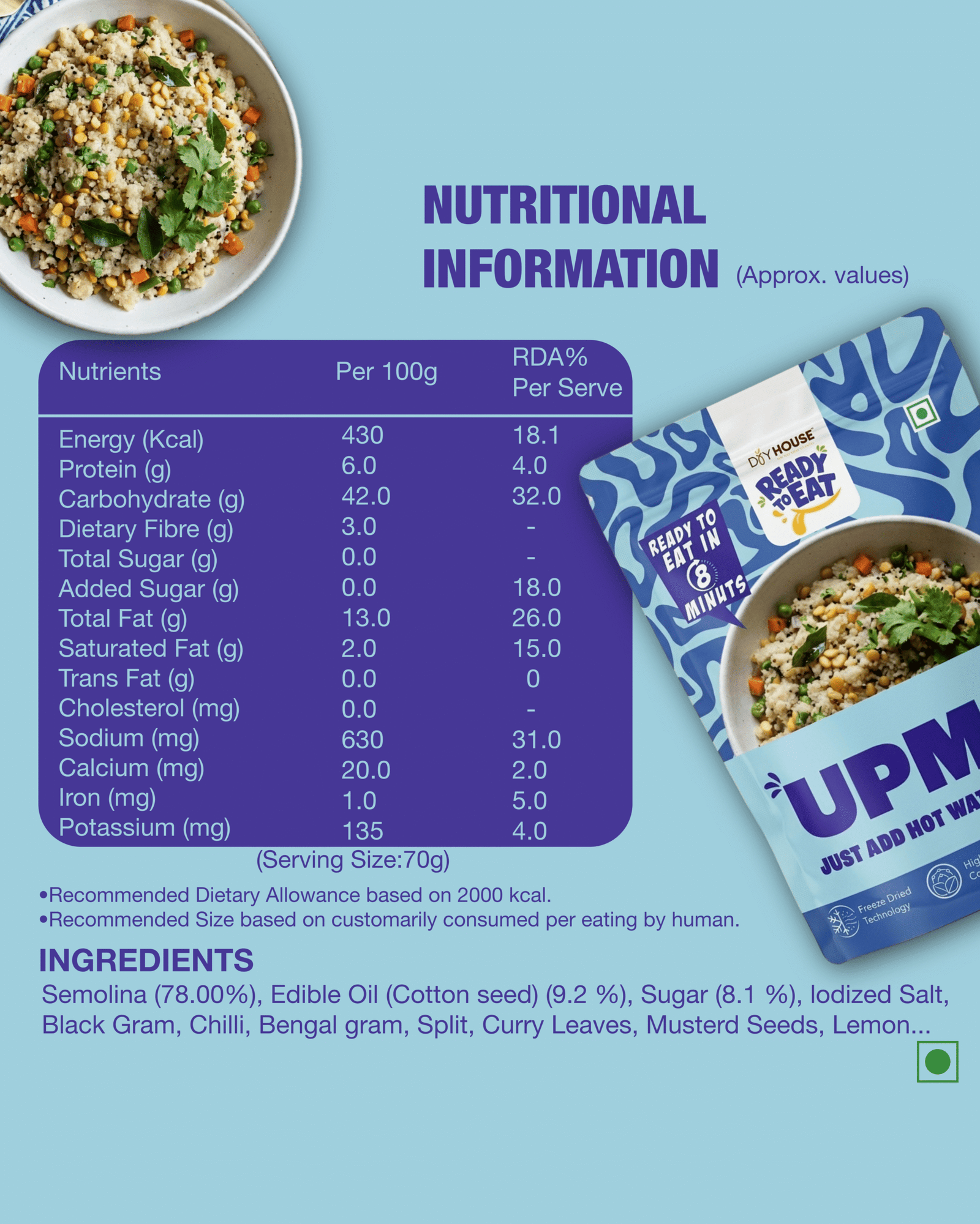 Upma Instant Indian Breakfast – Ready to Eat Pouch - Image 5