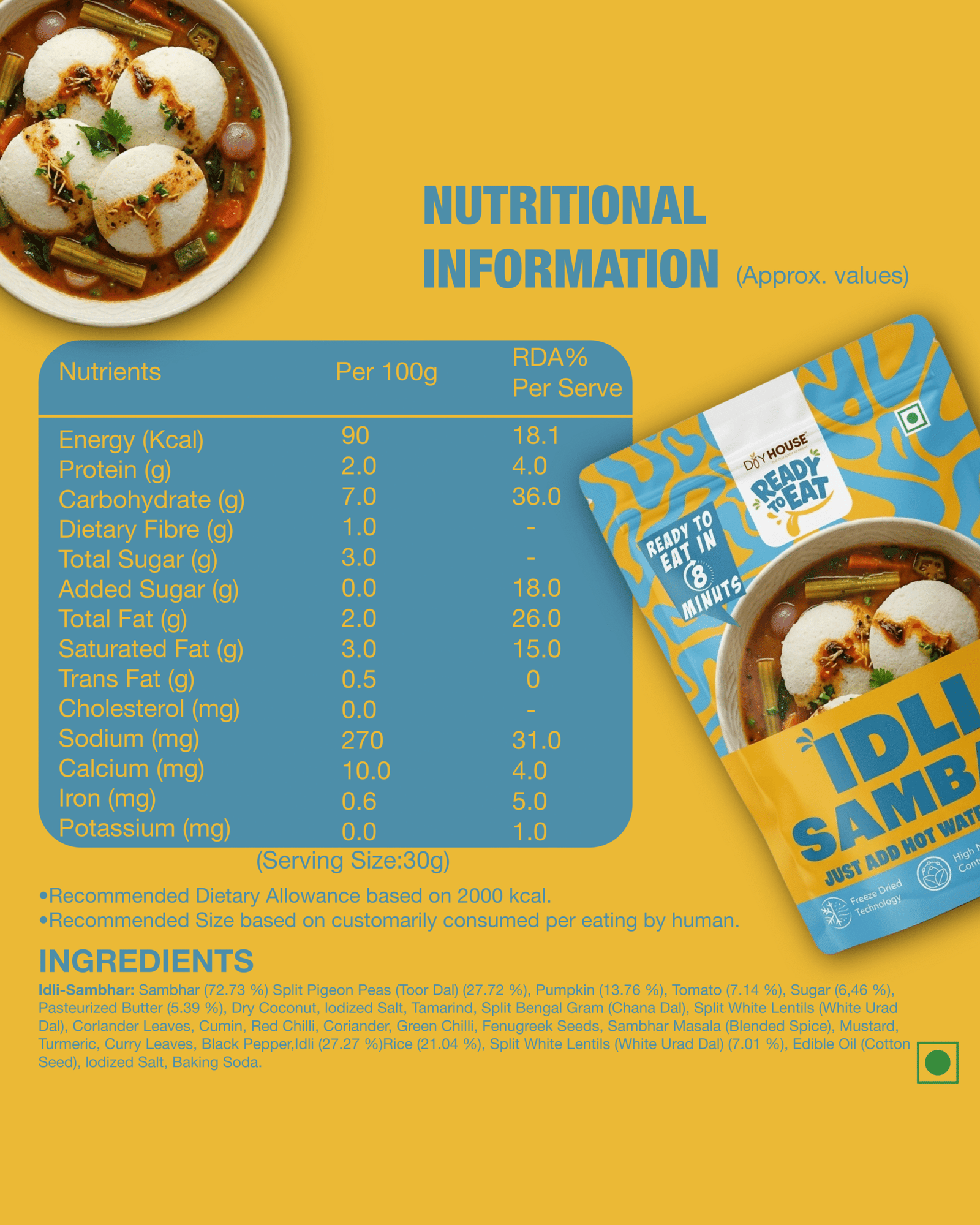Idli Sambar Instant Indian Breakfast – Ready to Eat Pouch - Image 5